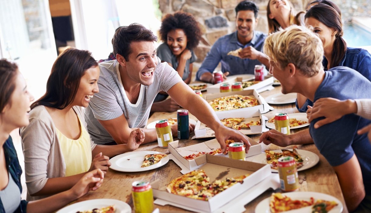Happy friends on Pizza Party | Pizza Places in Huntsville, AL