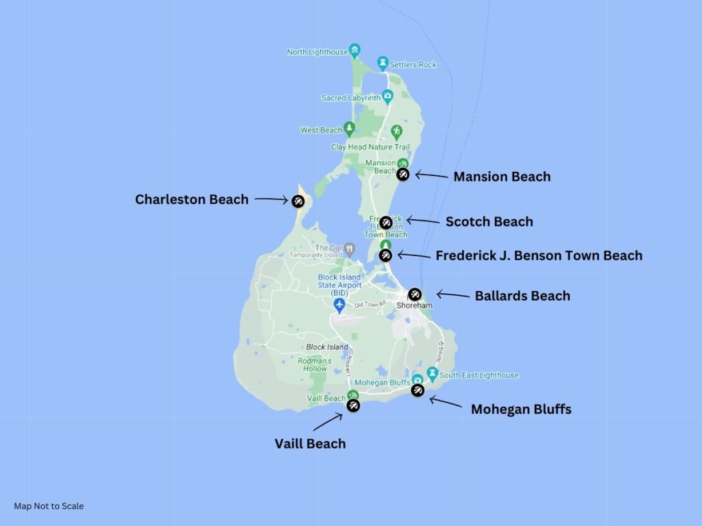 Map of Rhode Island beaches - Block Island Region