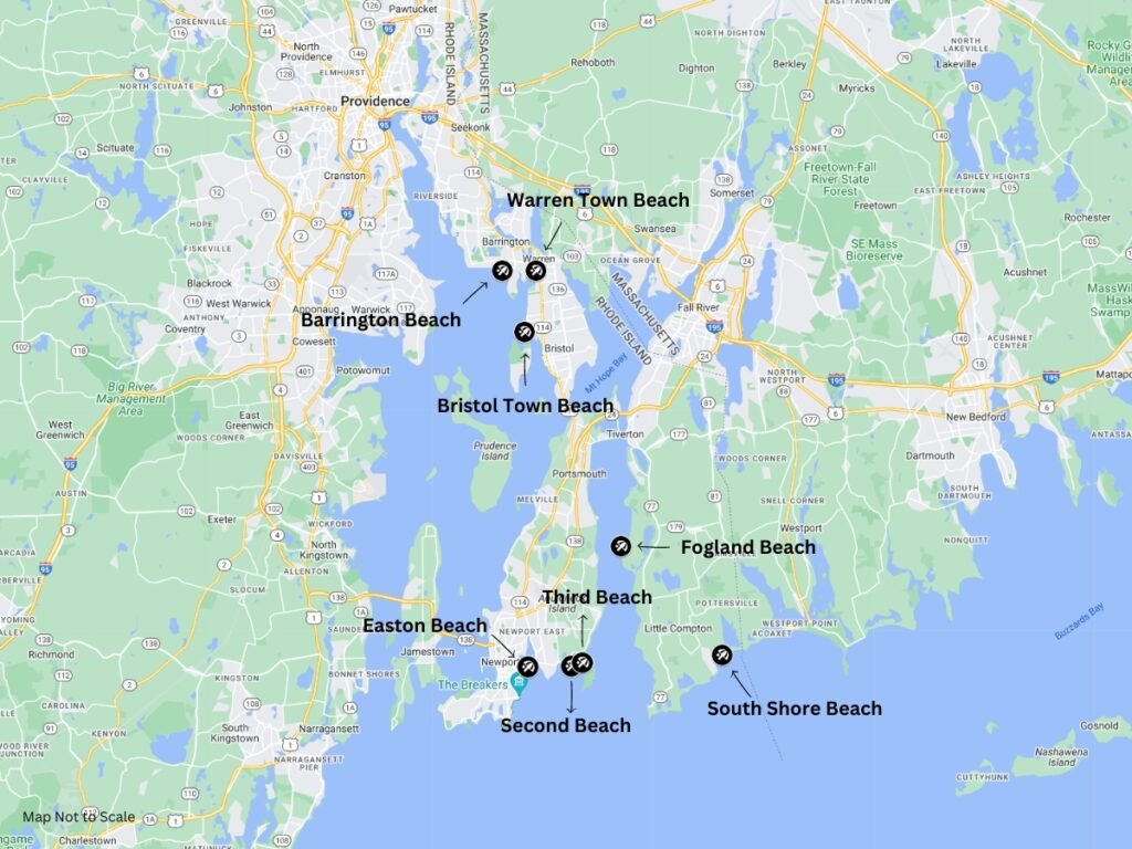 Map of Rhode Island beaches - Newport County Region