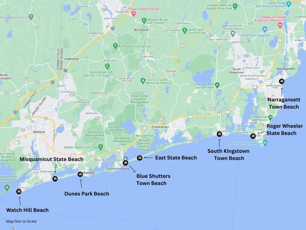 Map of South County, Rhode Island beaches