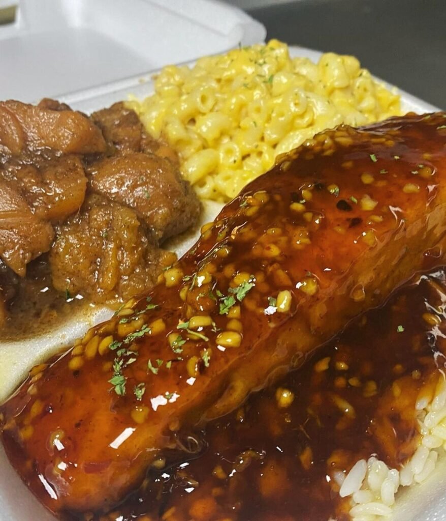 Glazed Salmon Platter at Tyemeka's Soul Food Restaurant Image from Instagram